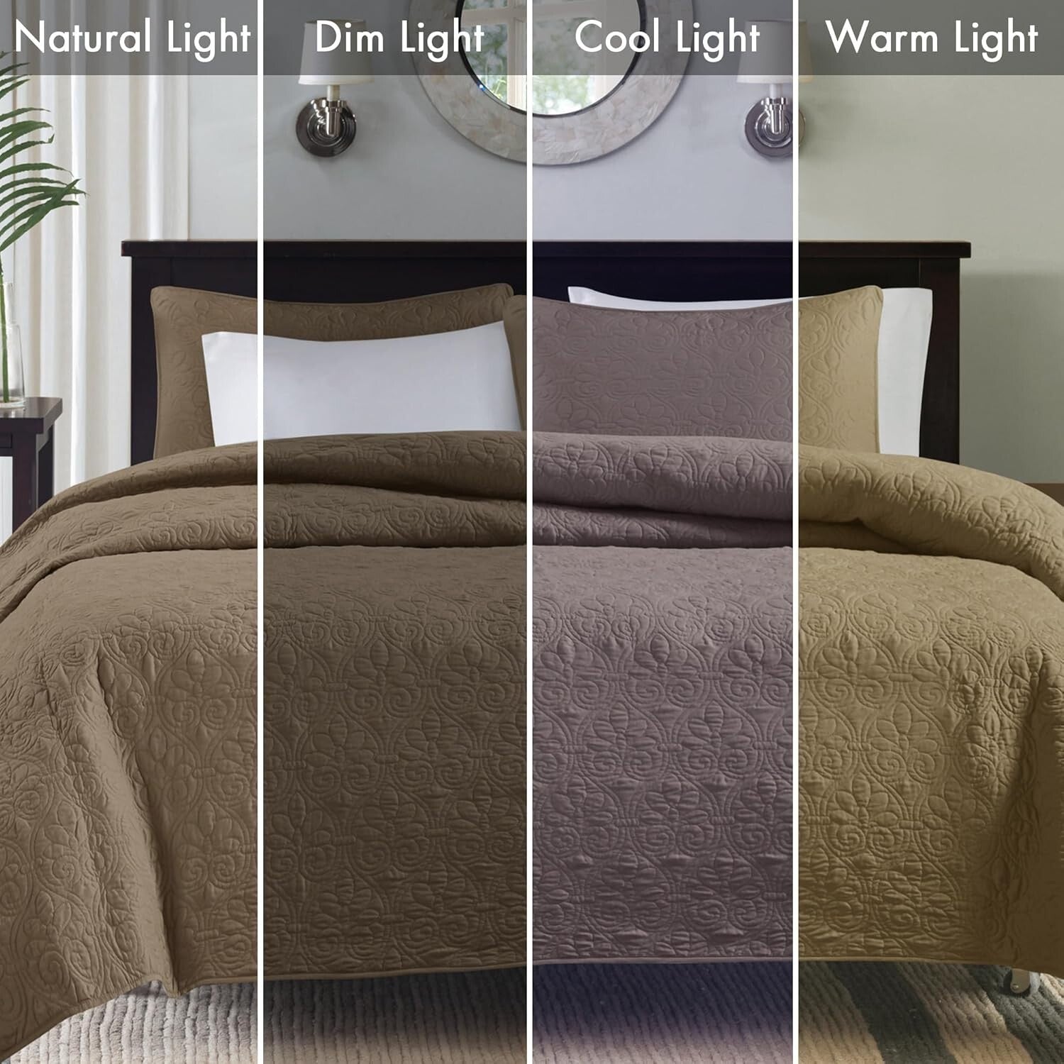 Luxurious Cotton-Filled Quebec Coverlet with Damask Shams - King/Cal King Size