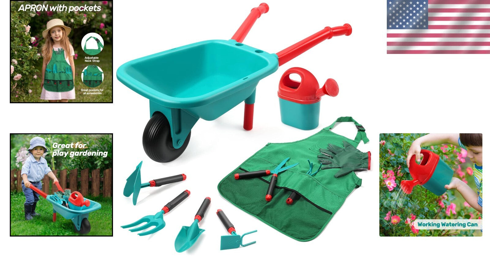 Child-Sized Gardening Tool Set for Outdoor Fun - Includes Wheelbarrow & Gloves
