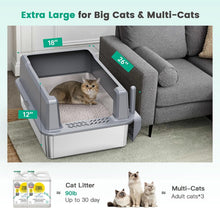 Load image into Gallery viewer, Oversized Stainless Steel Cat Litter Pan with Lid - Ideal for Big Cats &amp; Kittens