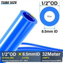 Load image into Gallery viewer, Blue 1/2 Inch OD PU Air Tubing Kit - 32M (100ft) for Pneumatic Applications