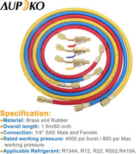 Load image into Gallery viewer, 60-Inch Durable R410A Refrigerant Charging Hose Kit with High Pressure Safety