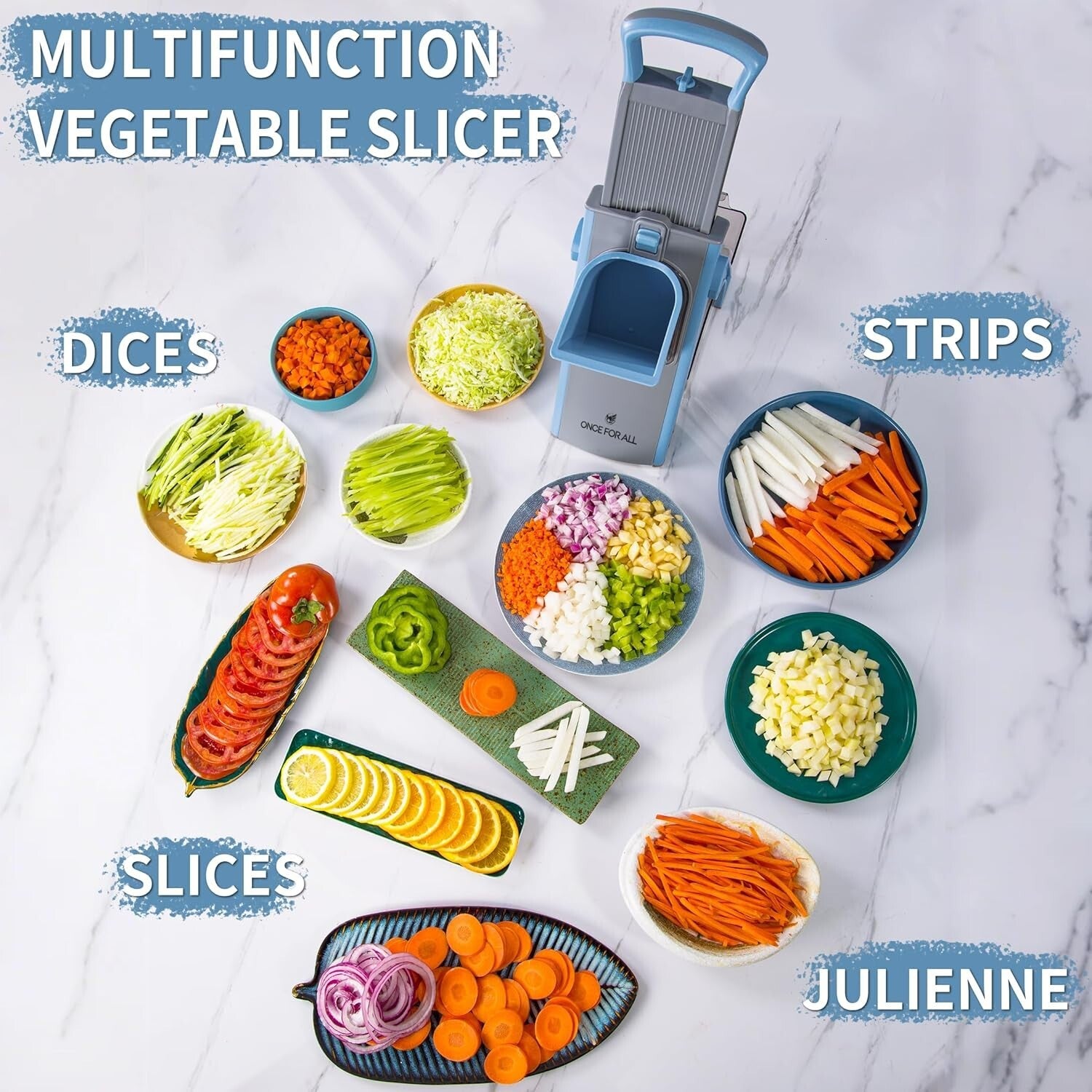Collapsible Mandoline Slicer with Removable Stainless Steel Blades - Family Size