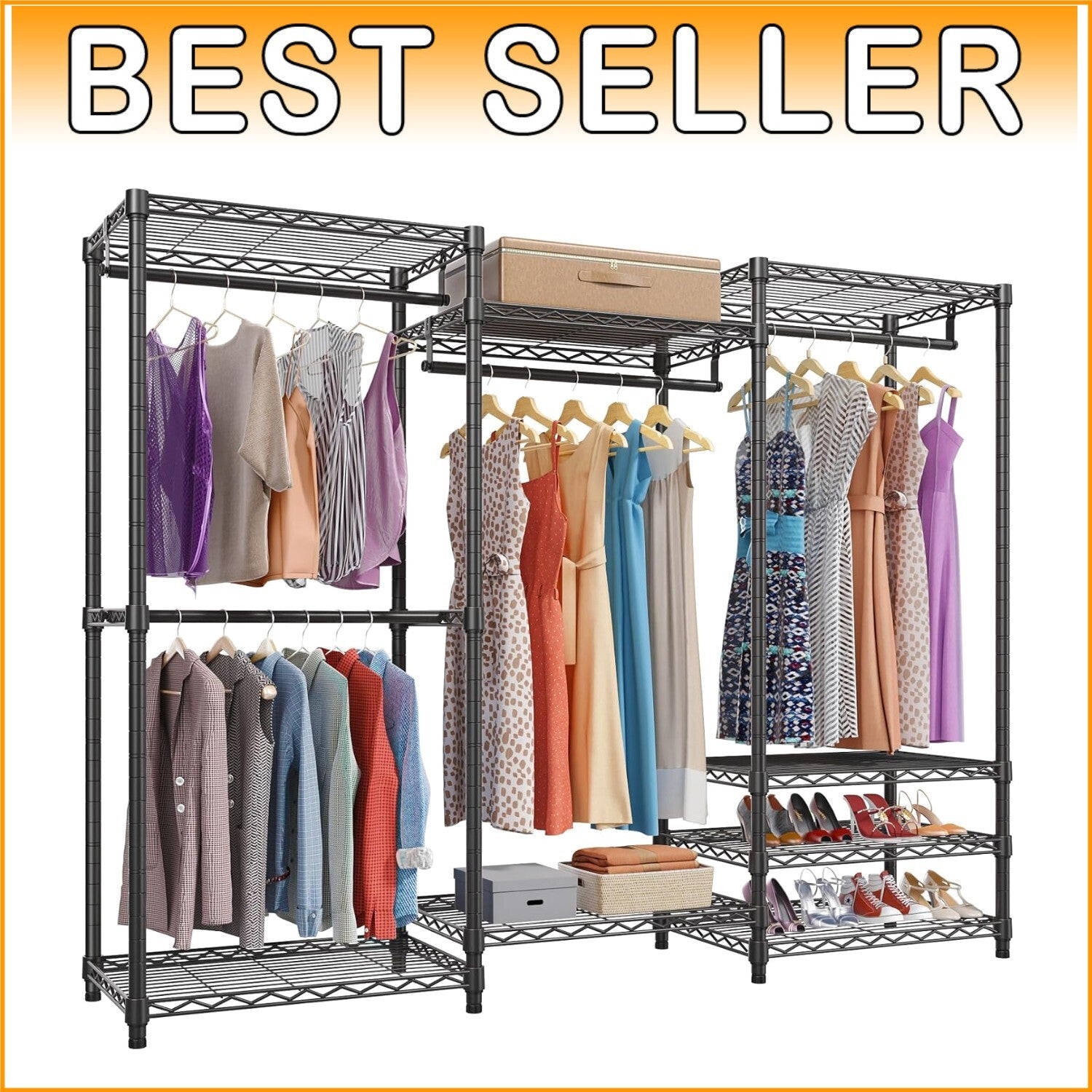 890lb Load Portable Closet Organizer - 4 Hang Rods & 8 Shelves, Adjustable