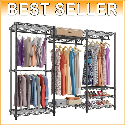 890lb Load Portable Closet Organizer - 4 Hang Rods & 8 Shelves, Adjustable