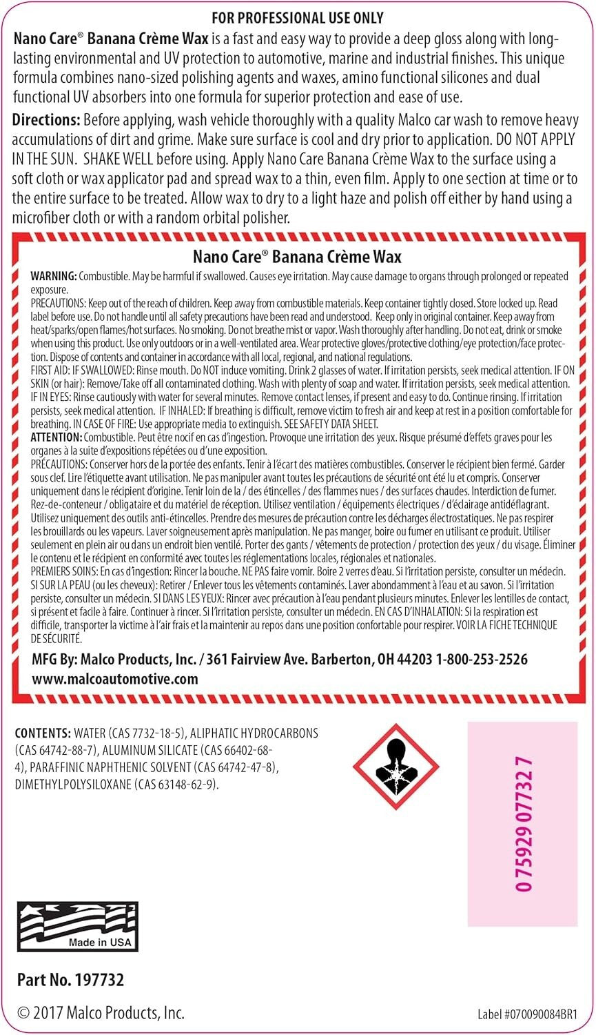 Nano Care Banana Creme Wax - Deep Gloss & UV Protection for Automotive & Marine