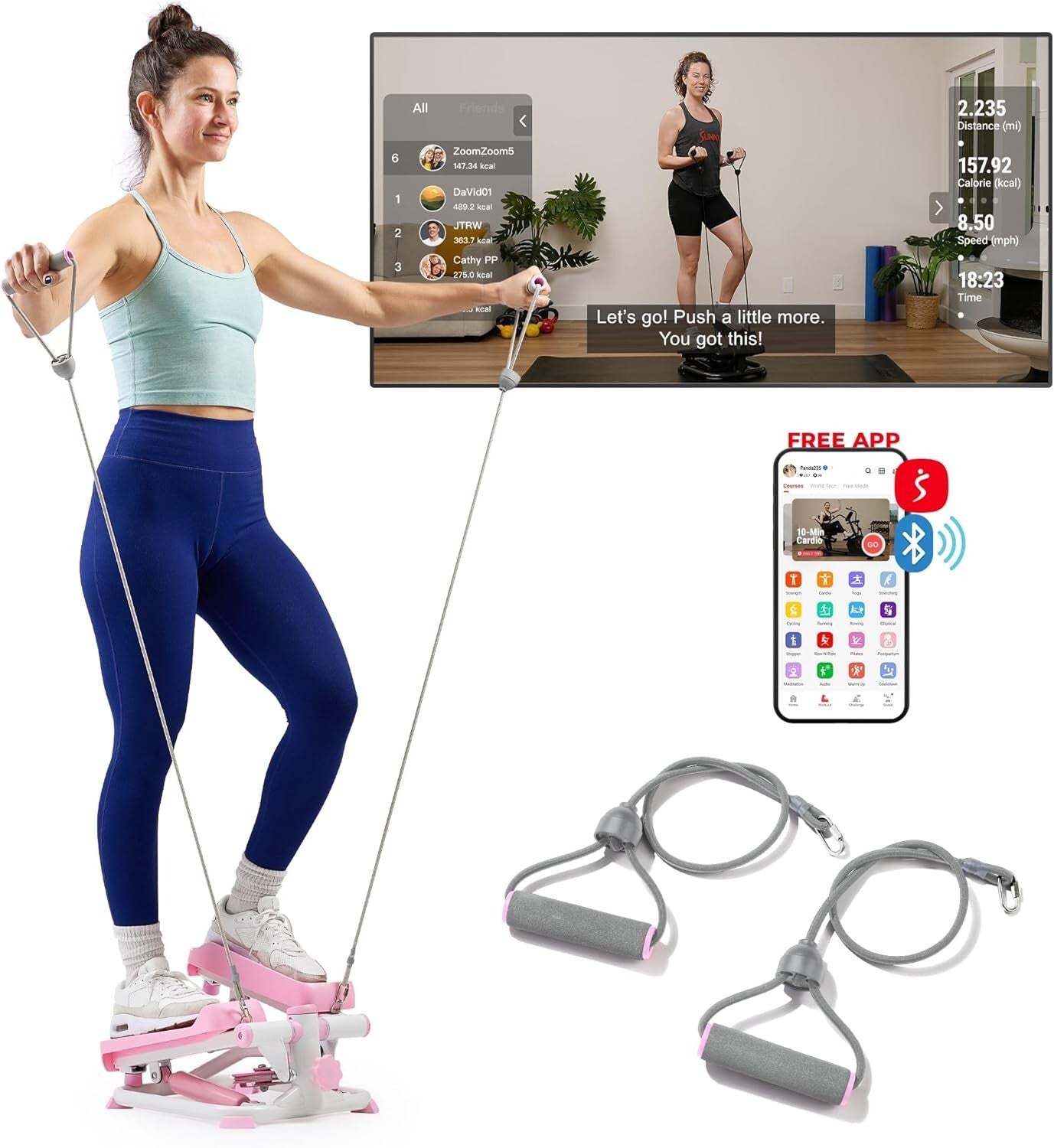 Full-Body Cardio Machine with Resistance Bands & SunnyFit App Connection