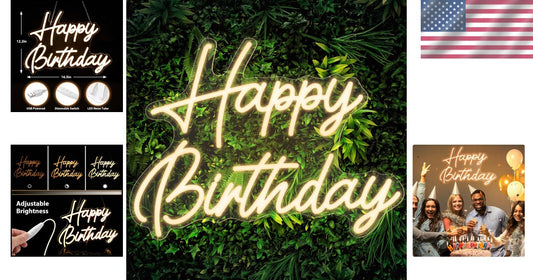 Sturdy and Lightweight Neon Happy Birthday Sign 16.5"x12.2" - Joyful Decor