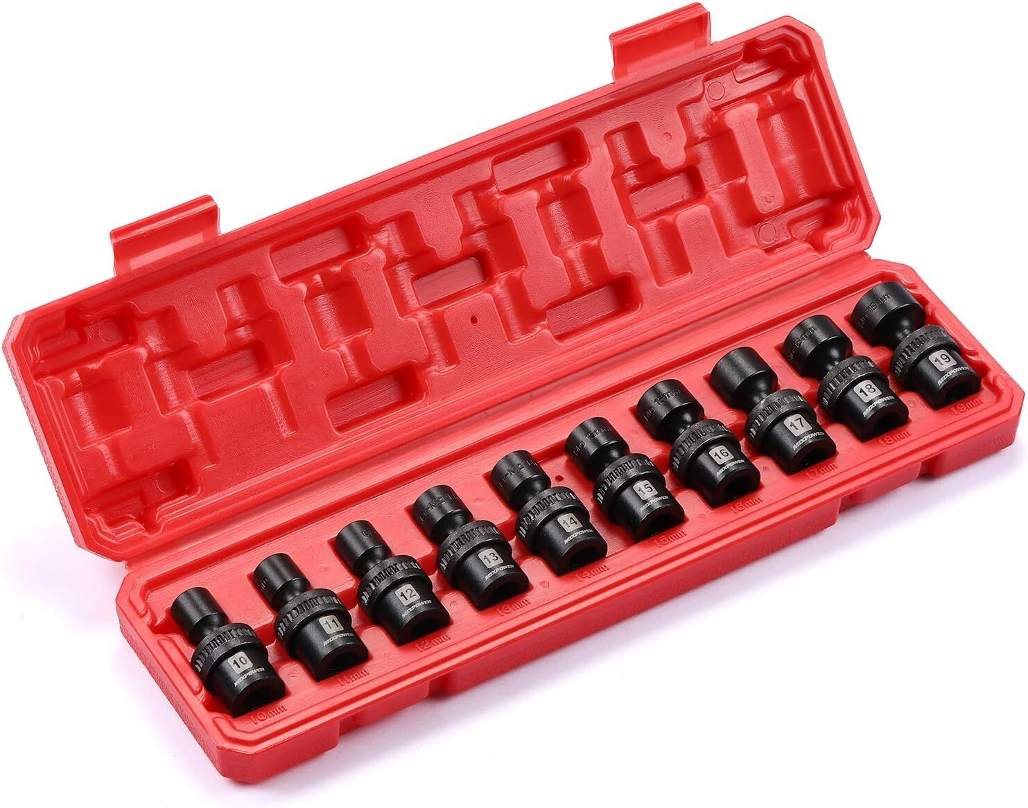 10-Piece 3/8'' Drive Swivel Universal Impact Socket Set - Metric Sizes 10-19mm