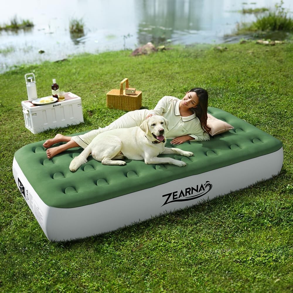 Portable Blow Up Mattress with Slip-Resistant Base - Ideal for Camping & Guests
