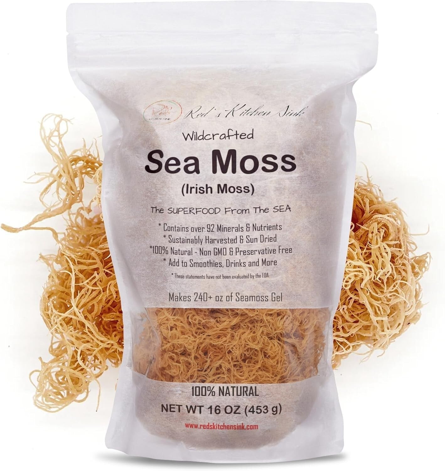 100% Natural Irish Sea Moss - Unflavored, 1 Pound for Immune & Digestive Support