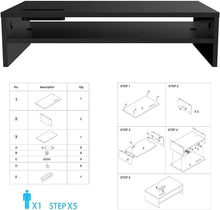 Load image into Gallery viewer, Ergonomic Black Monitor Stand Riser &amp; 2-Tier Organizer with Cellphone Holder