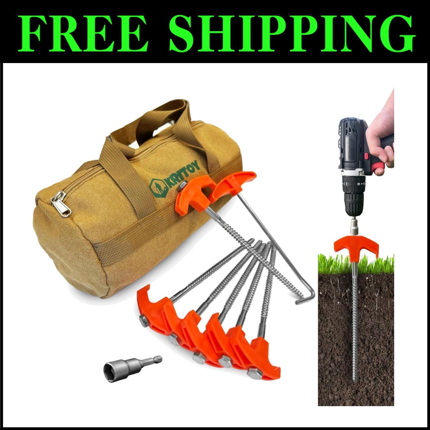 Outdoor Essential: 30 Heavy Duty Screw-In Tent Stakes with Sturdy Storage Bag