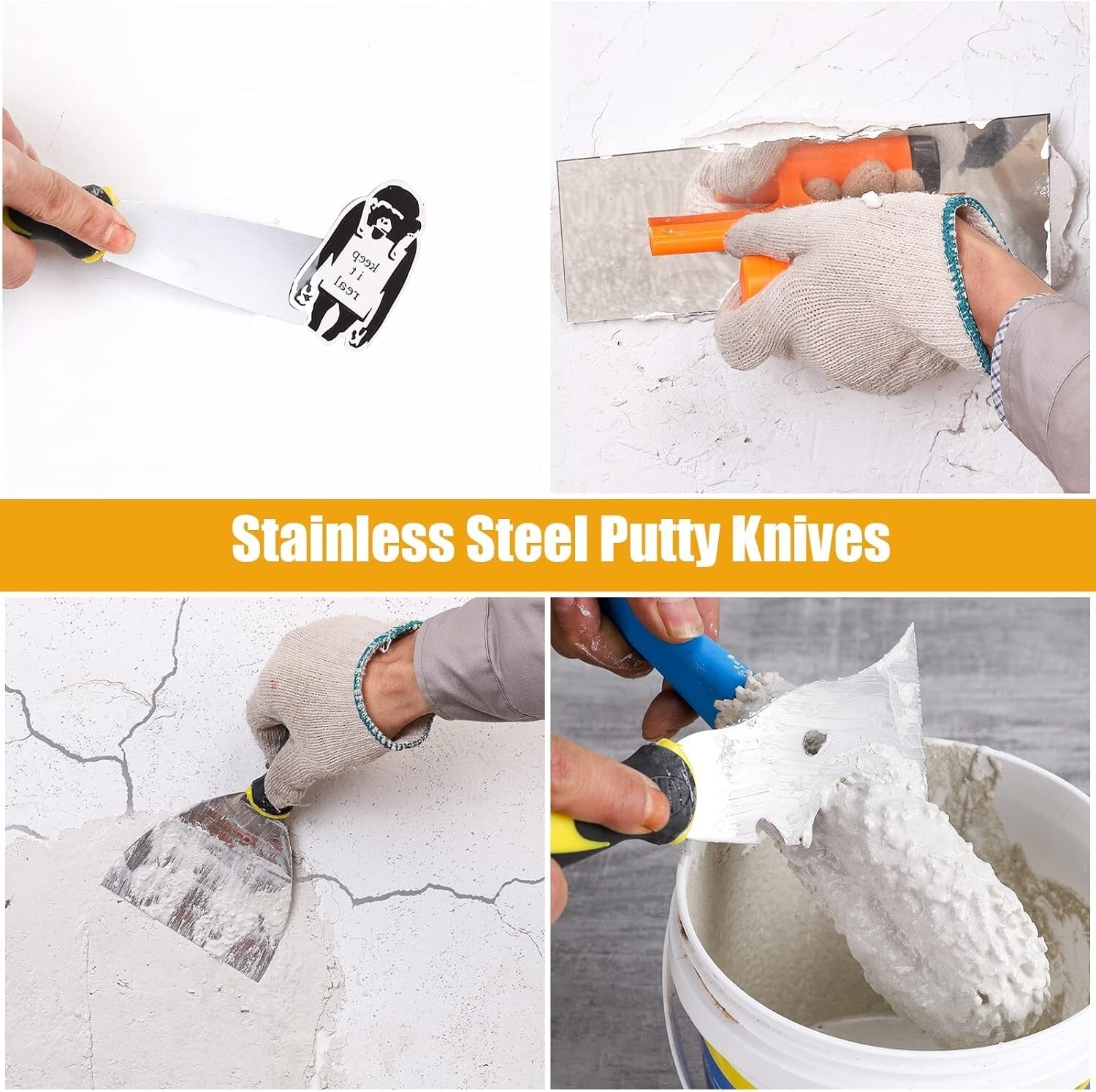 8-Piece Stainless Steel Drywall Knife Set with Ergonomic Handles for Optimal ...