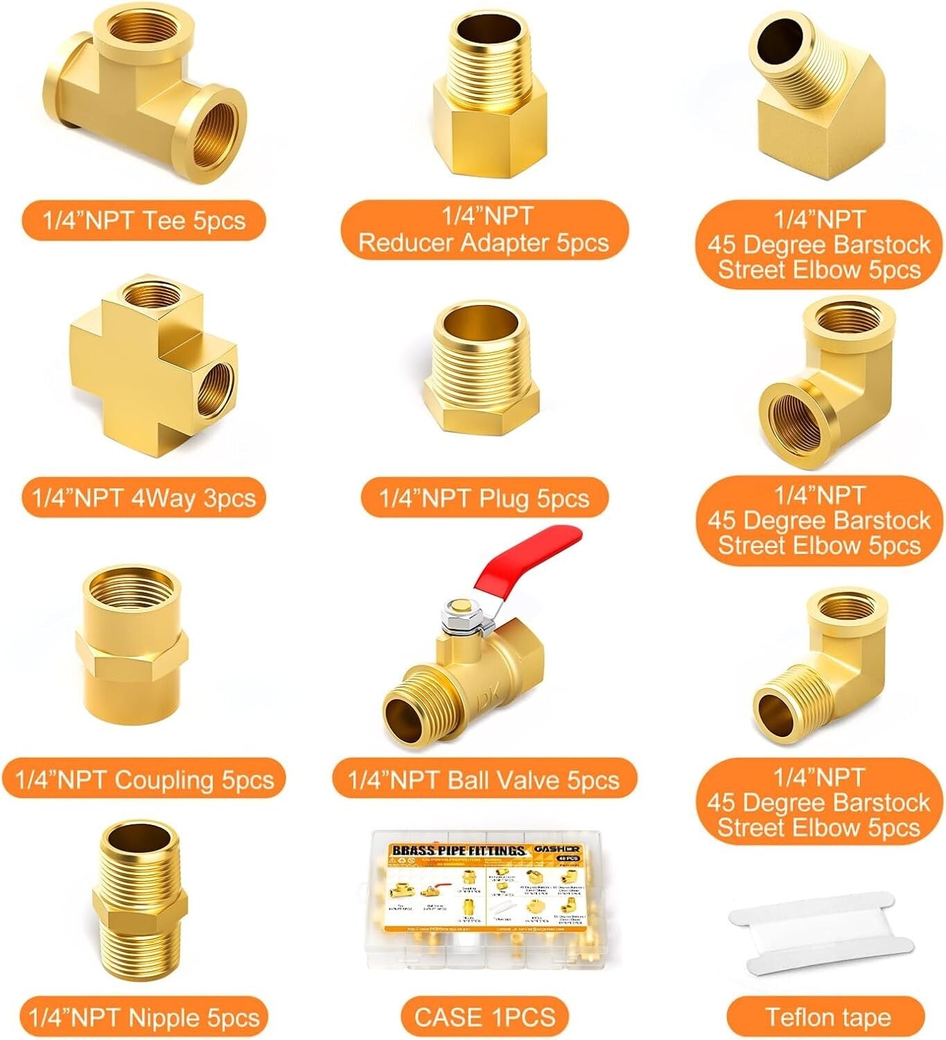 48-Piece Brass Pipe Fitting Kit – Complete Set for Reliable Plumbing Projects