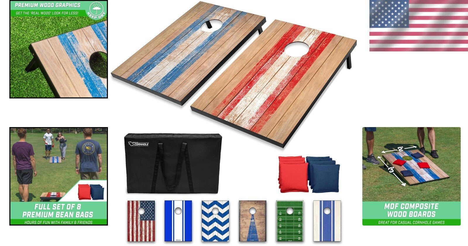 All-Weather Cornhole Set – Portable 3 x 2 Ft Boards with Beans & Rules Included