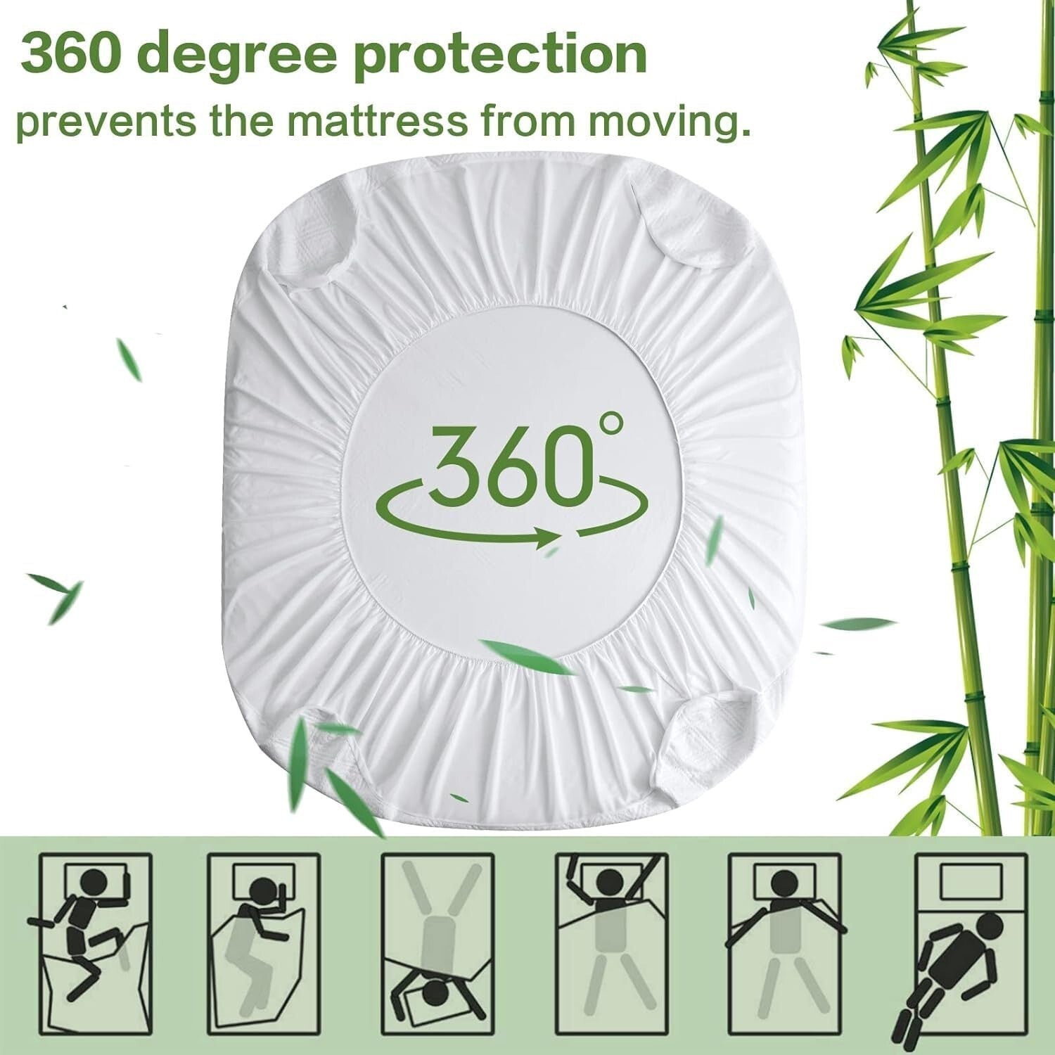 100% Waterproof Bamboo Full Mattress Cover - Deep Pocket & Cooling Design, White