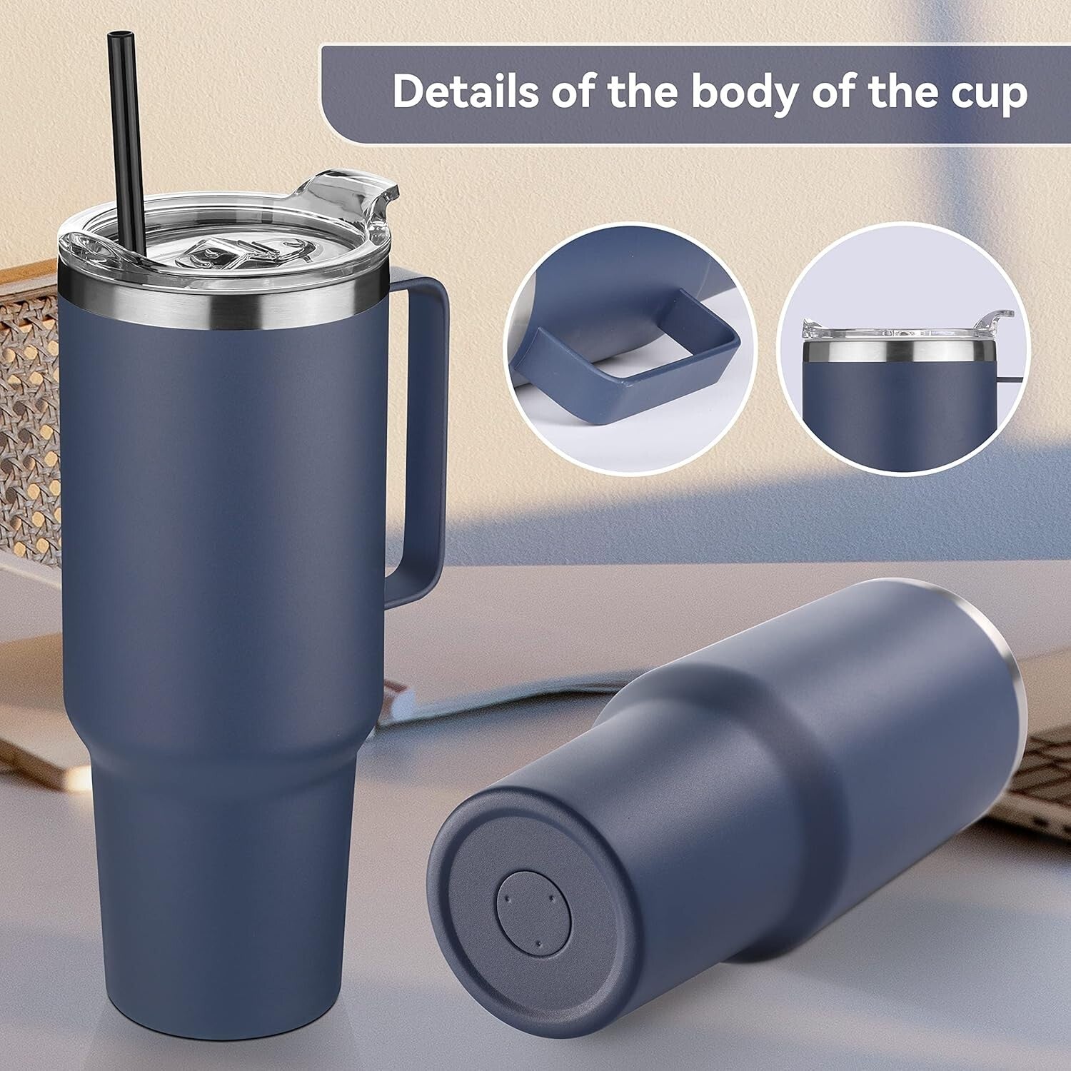 Sweat Proof 40 oz Stainless Steel Tumbler with Handle - Ideal for Any Occasion