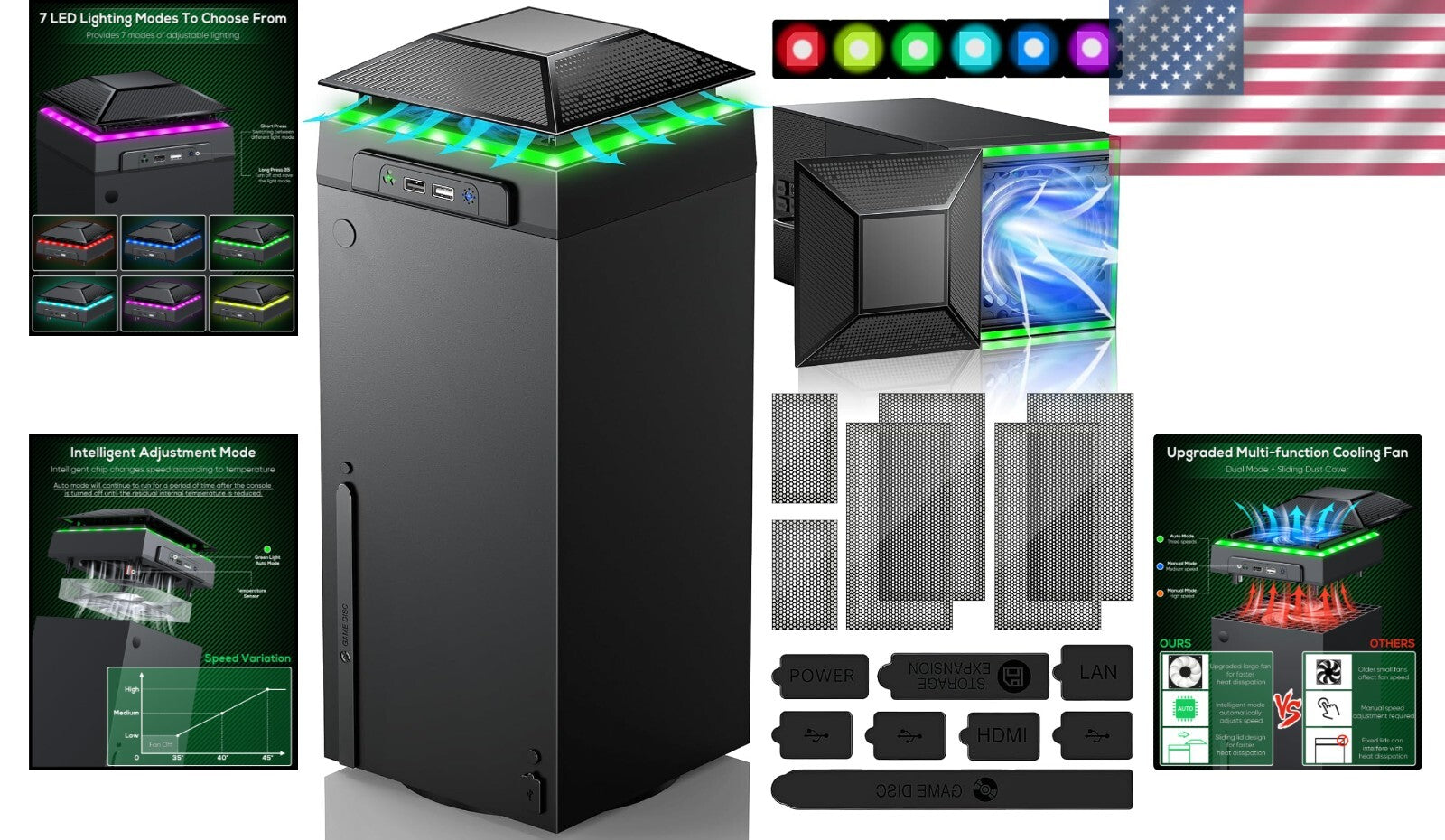 Multi-Function RGB Cooling Fan for Xbox Series X with Auto Control & Dust Shield