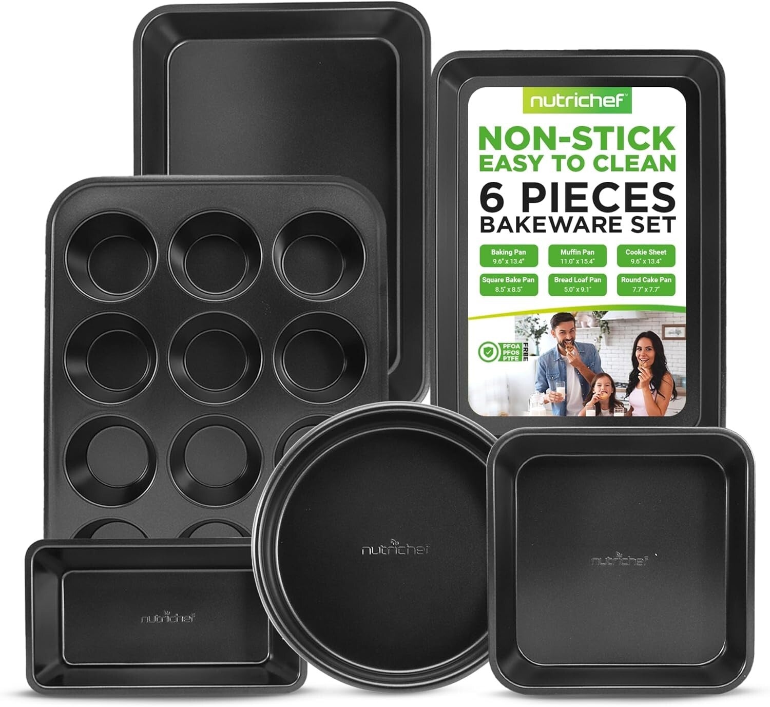Black Carbon Steel 6-Piece Bakeware Set - Nonstick & Heat Resistant to 446°F