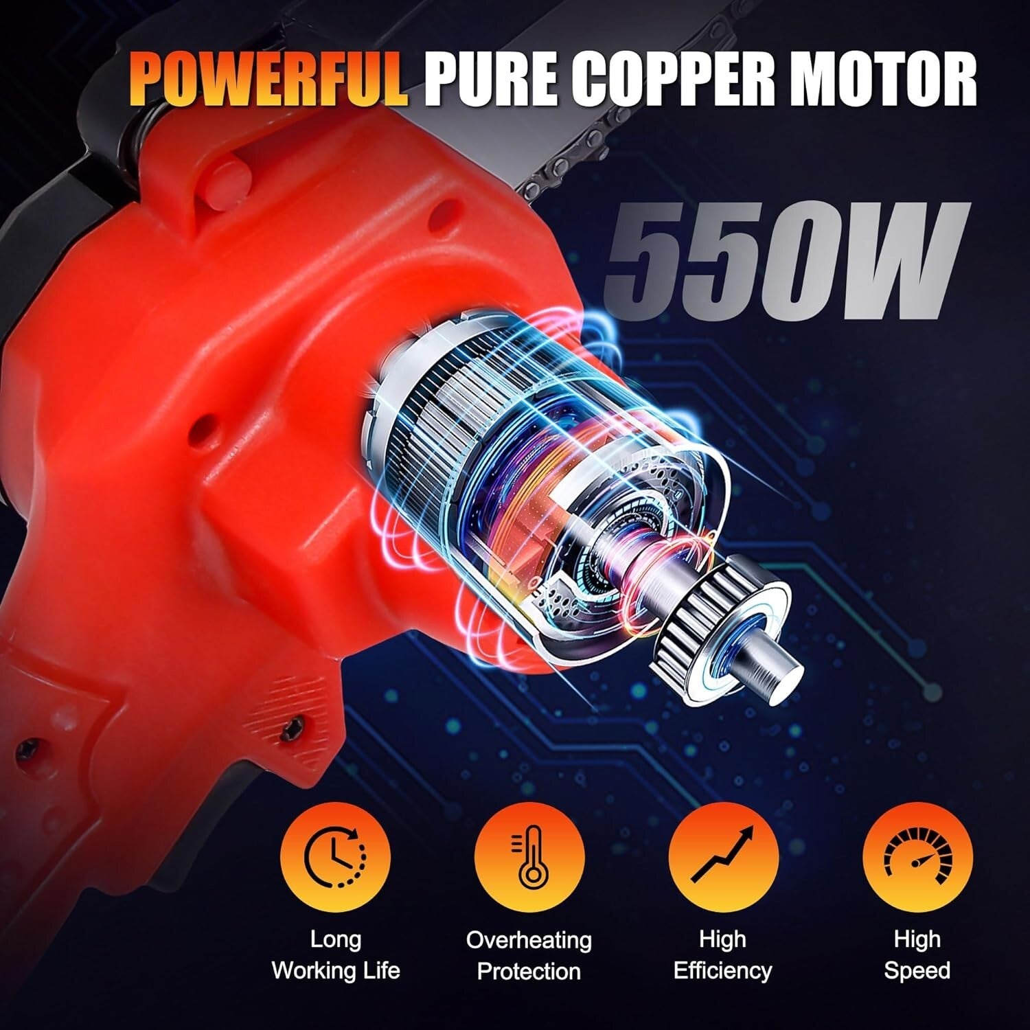 Cordless Mini Chainsaw - 4 Inch Rechargeable 550W Lightweight One-Handed Tool