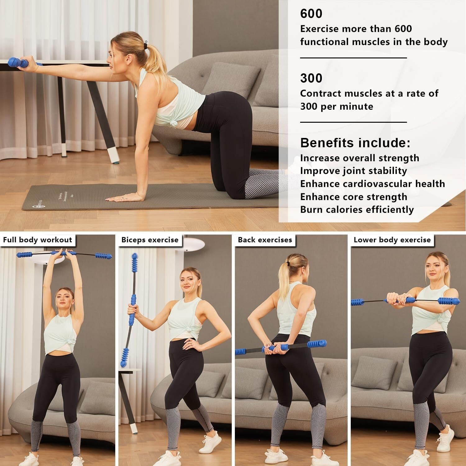 Elastic Fitness Bar: Portable Vibration Weight Stick for Total Body Workouts