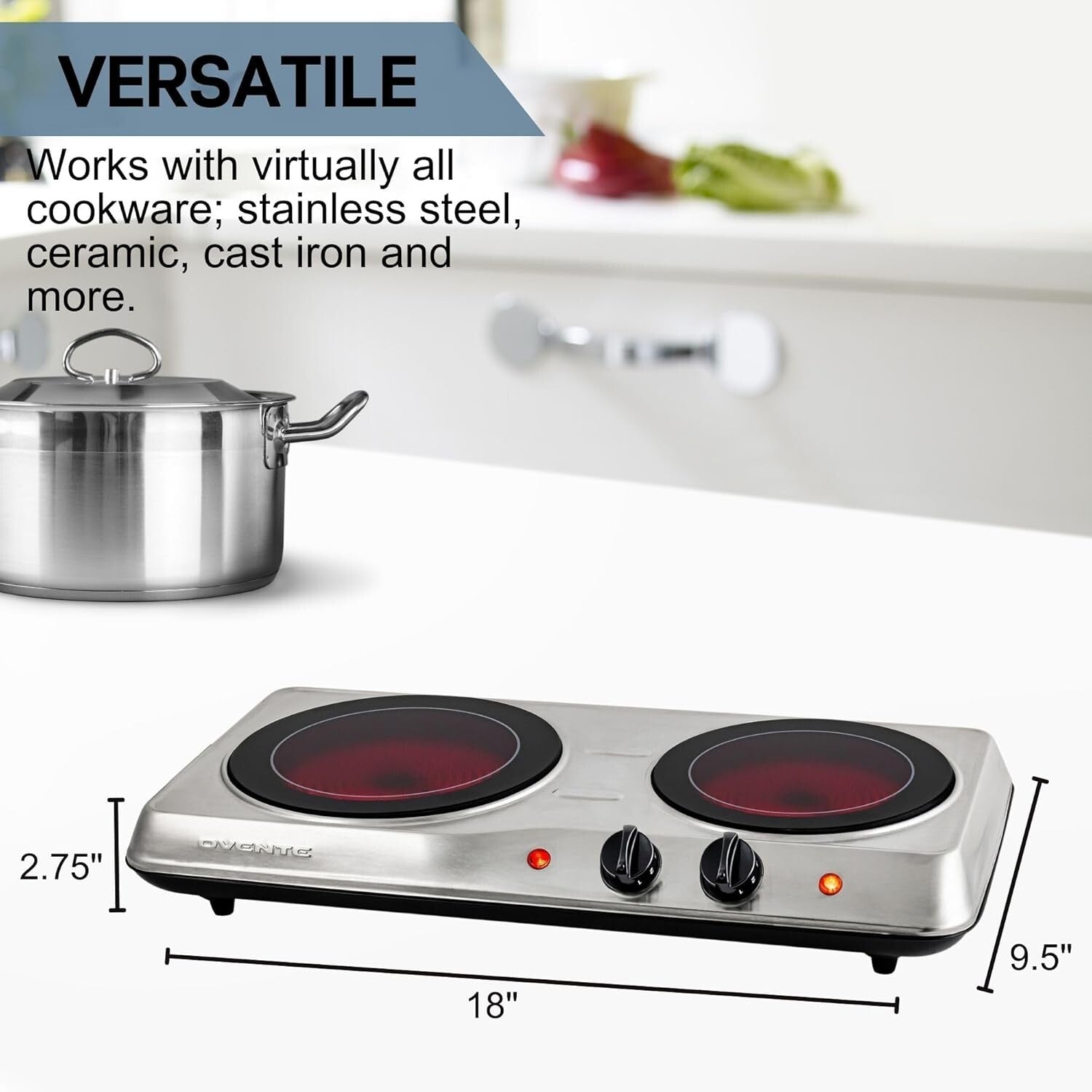 Ceramic Glass Electric Hot Plate - 2-Burner Infrared Cooktop for Easy Cooking