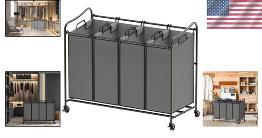 Durable 4-Bag Laundry Sorter with Smooth-Rolling Wheels - Modern Design