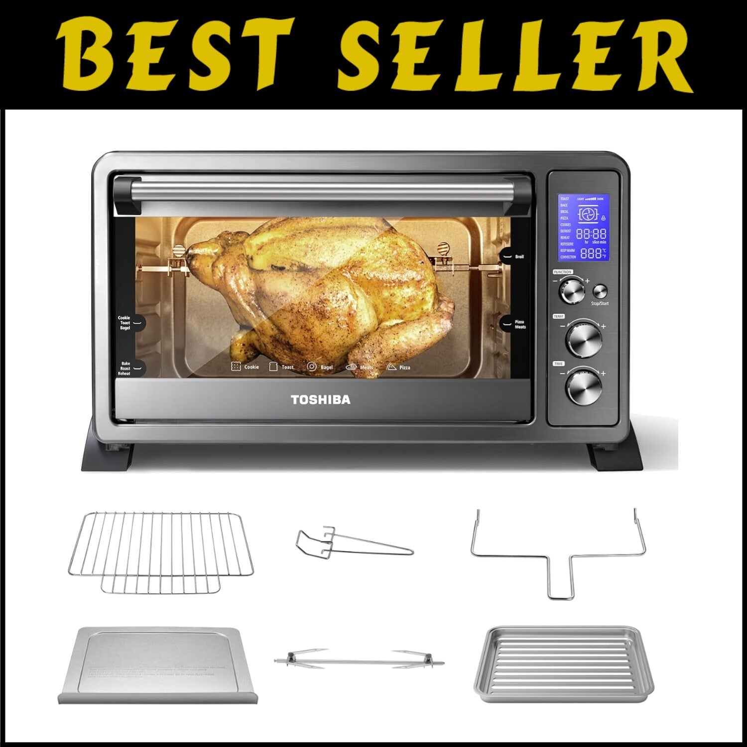 Elegant 1500W Toaster Oven with LCD Display - 25L Versatility & Convenience