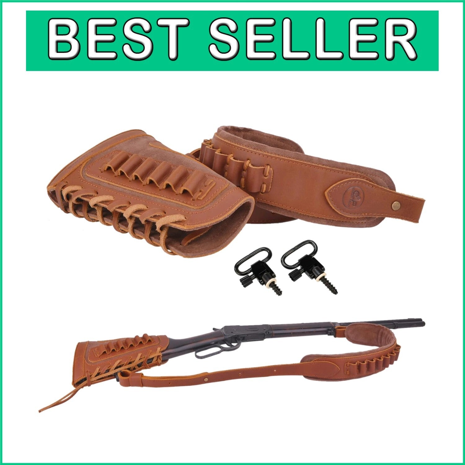 Ergonomic Leather Buttstock with Adjustable Rifle Sling for .30-30 & Beyond