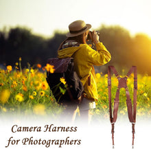 Load image into Gallery viewer, Comfort &amp; Safety: Adjustable Dual Camera Harness for Pro Photographers, Brown