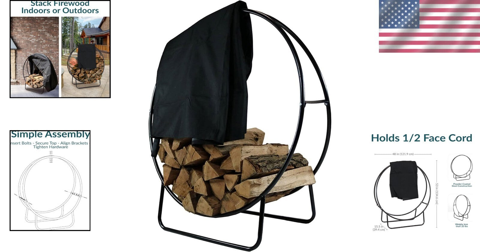 Elegant 48-Inch Firewood Rack with Weather-Resistant Cover for Indoor/Outdoor