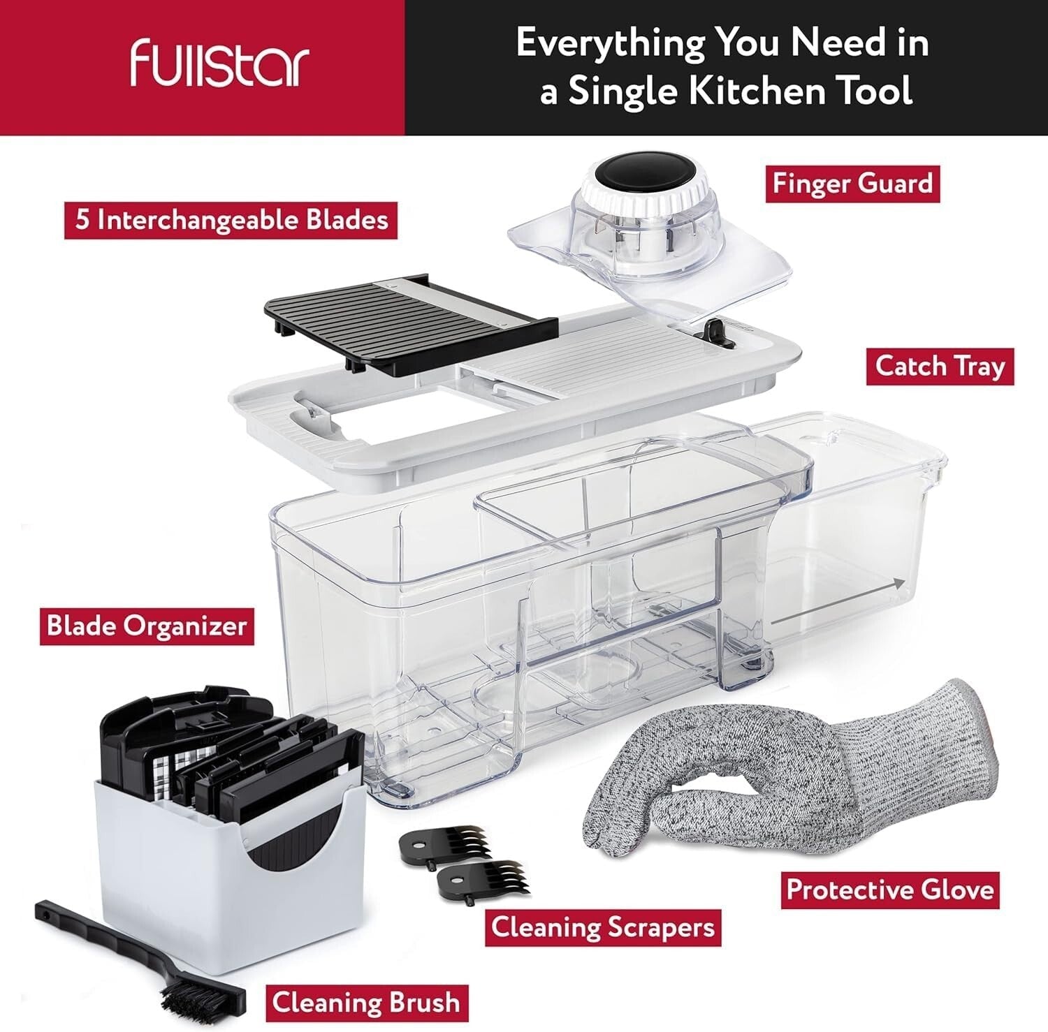 All-in-1 Vegetable Chopper & Mandoline Slicer Set with Bonus Spiralizer - 6 in 1