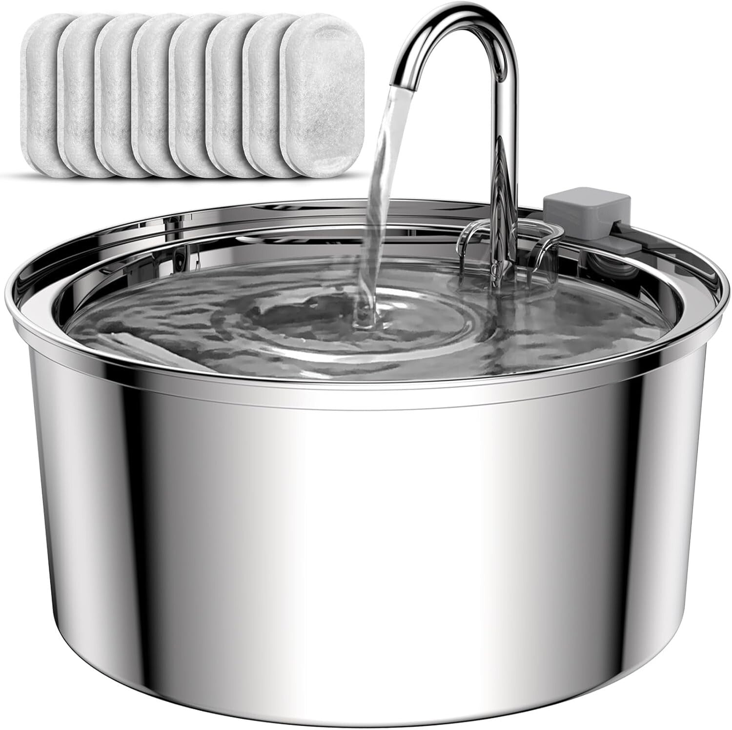 Large 3.2L Stainless Steel Pet Water Fountain - Includes 8 Replacement Filters
