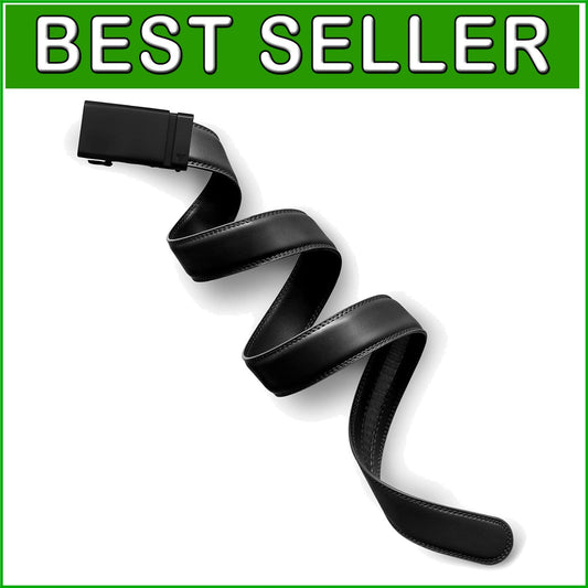 Durable 1.25" Wide Men's Ratchet Belt with Removable Buckle, Black Leather