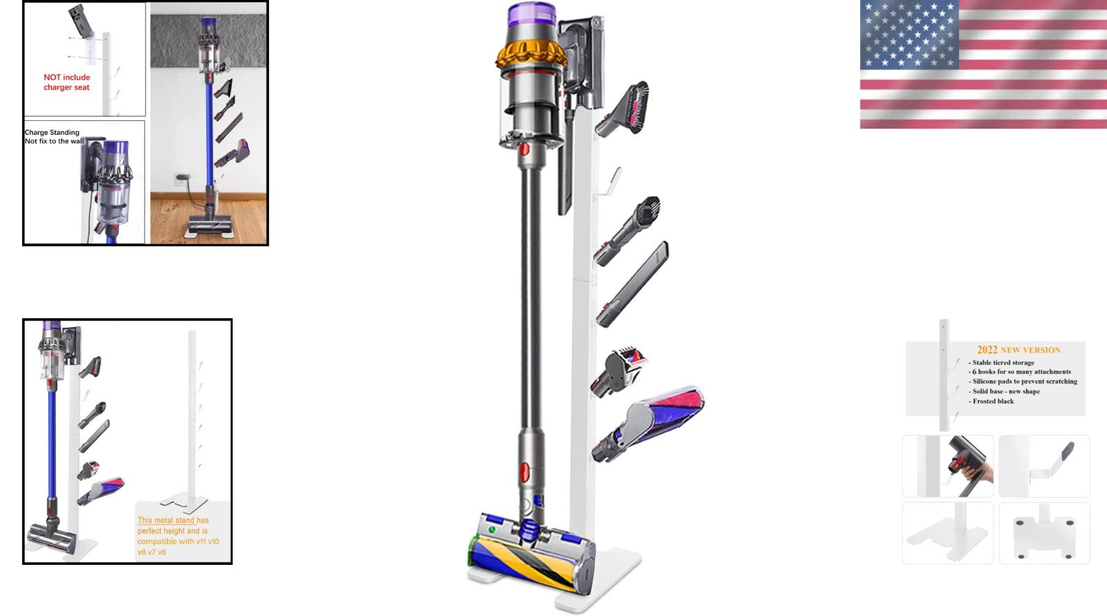 Sturdy Metal Organizer for Cordless Vacuums - 6 Hooks, No Wall Drilling Required