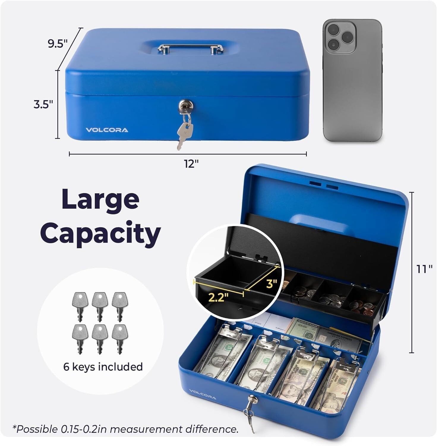 5-Compartment Cash Box with Heavy-Duty Lock - Ideal for Small Business Use