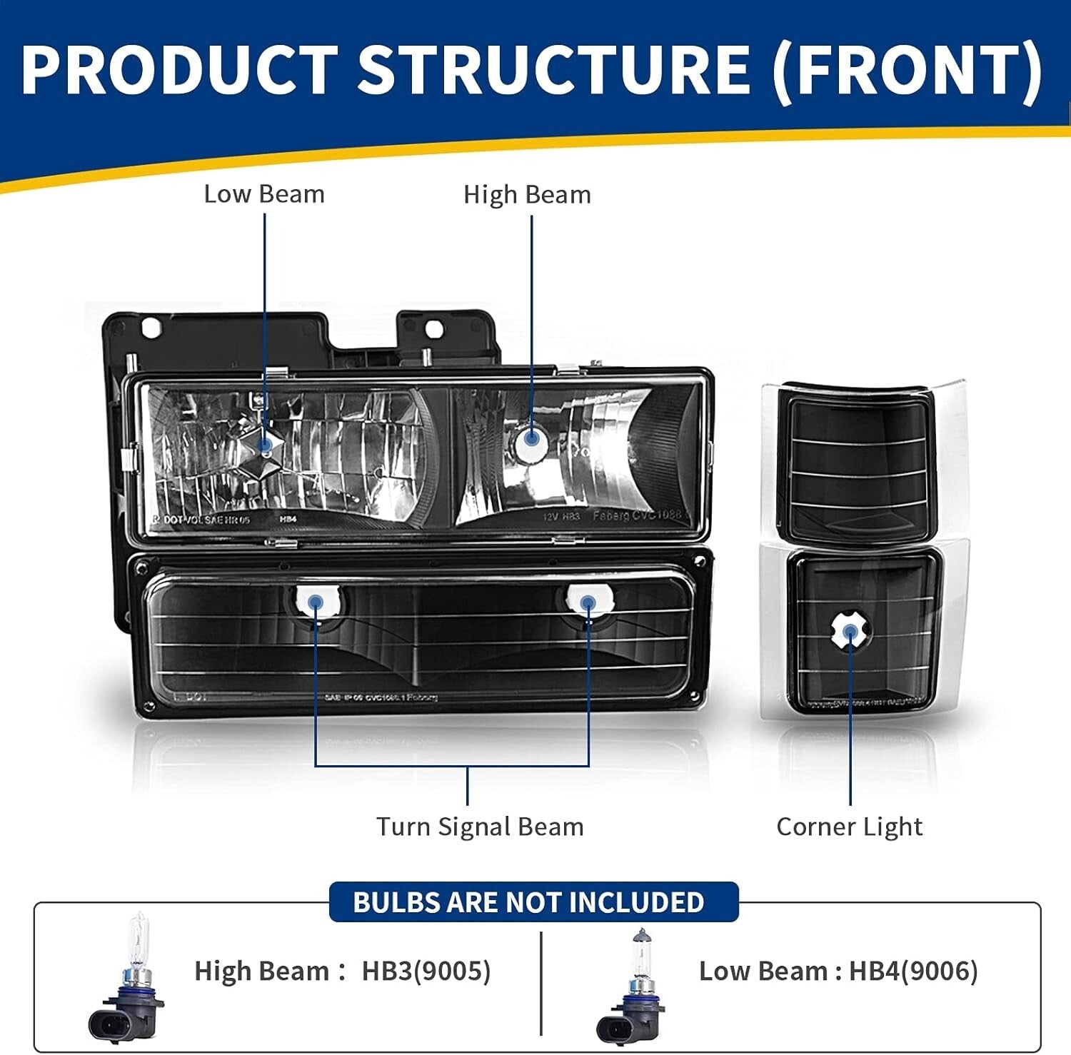 Direct Fit Headlight Assembly for 1994-1999 Chevy C/K & Tahoe - Black Housing
