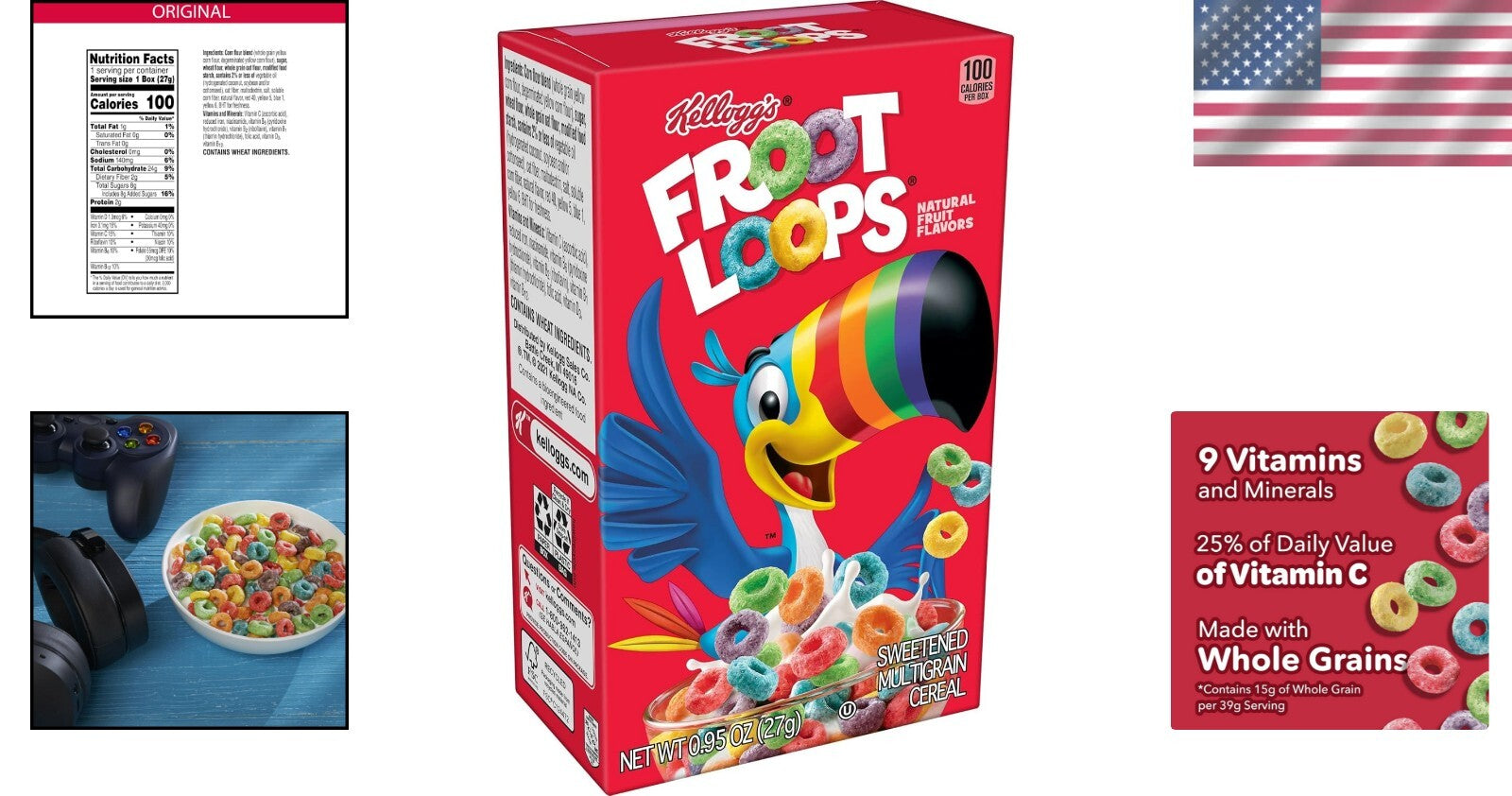 Kellogg's Original Breakfast Cereal - Healthy Fruity Rings, 70 Boxes of 0.95oz
