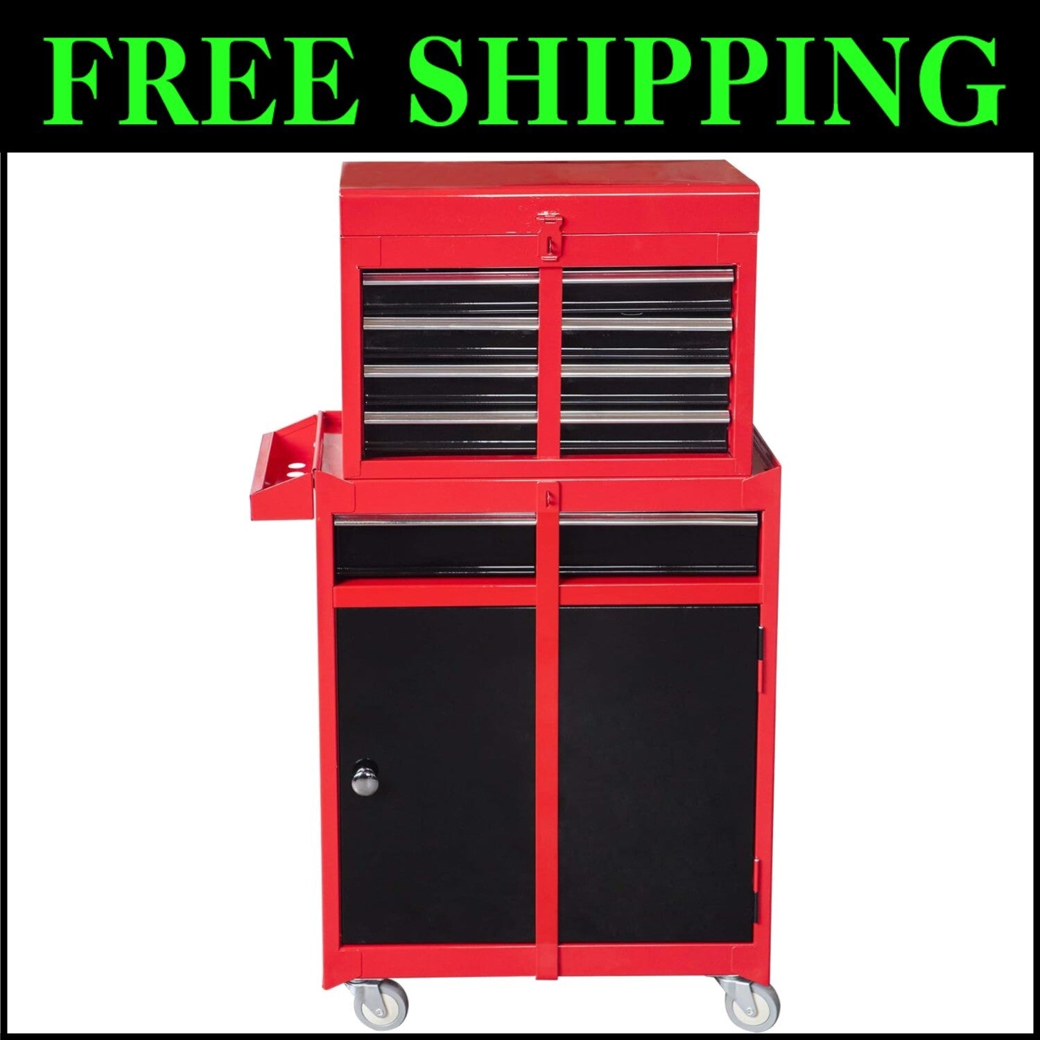 Compact 6-Drawer Tool Chest & Cabinet with Rolling Casters - Red & Black