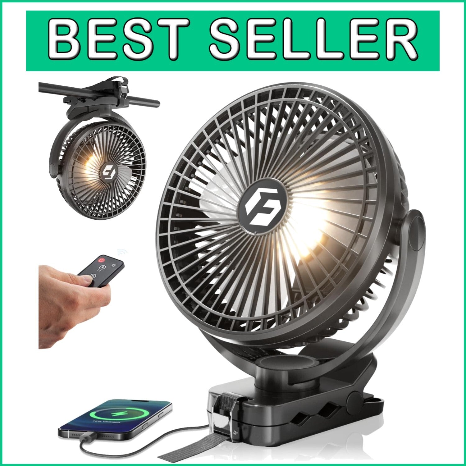 Battery-Operated 8 Inch Desk & Camping Fan with Remote - 72H Life & 3 Speeds