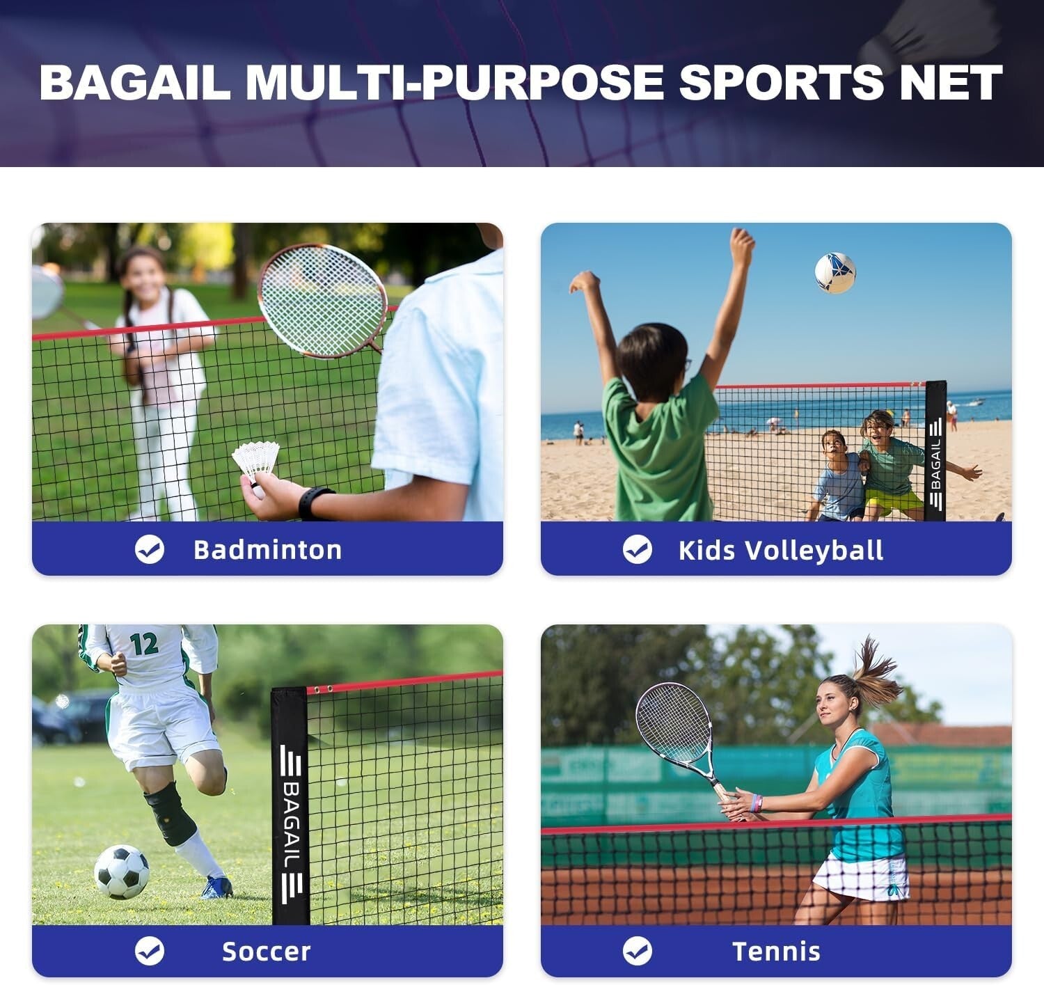 Durable 14ft Adjustable Sports Net - Perfect for Badminton, Tennis, and More