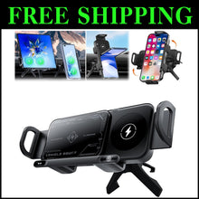 Load image into Gallery viewer, 15W Wireless Car Charger and Auto Rotating Phone Holder - Magnetic Mount Black