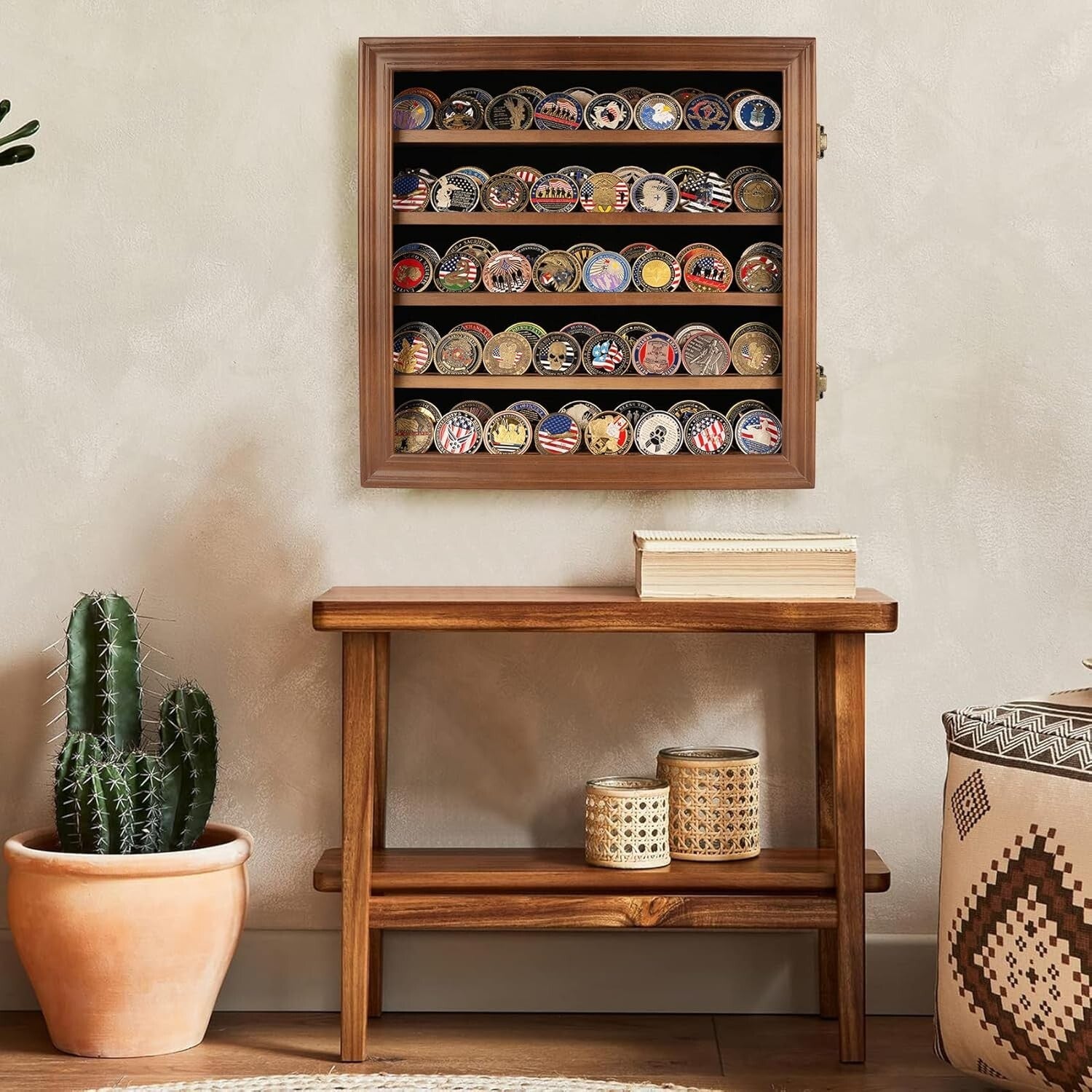 Elegant Military Challenge Coin Display Case with Toughened Glass & Shelves