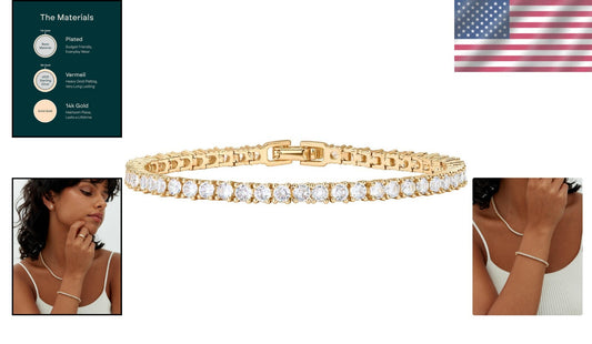 Beautifully Packaged 14K Gold Plated Tennis Bracelet | 3mm Cubic Zirconia | 7"