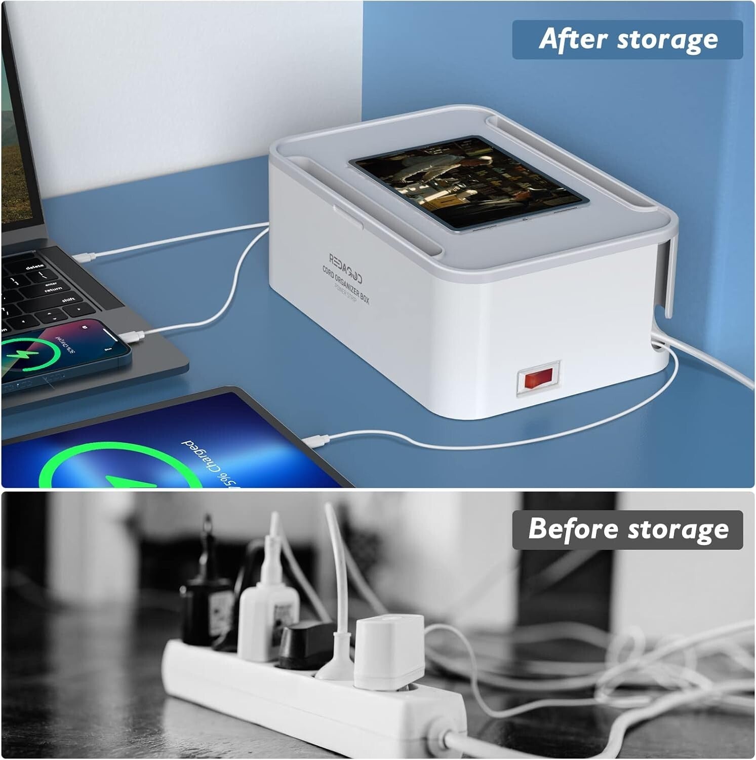All-in-One Charging Station: 8 Outlets, 3 USB Ports and Cable Management Box