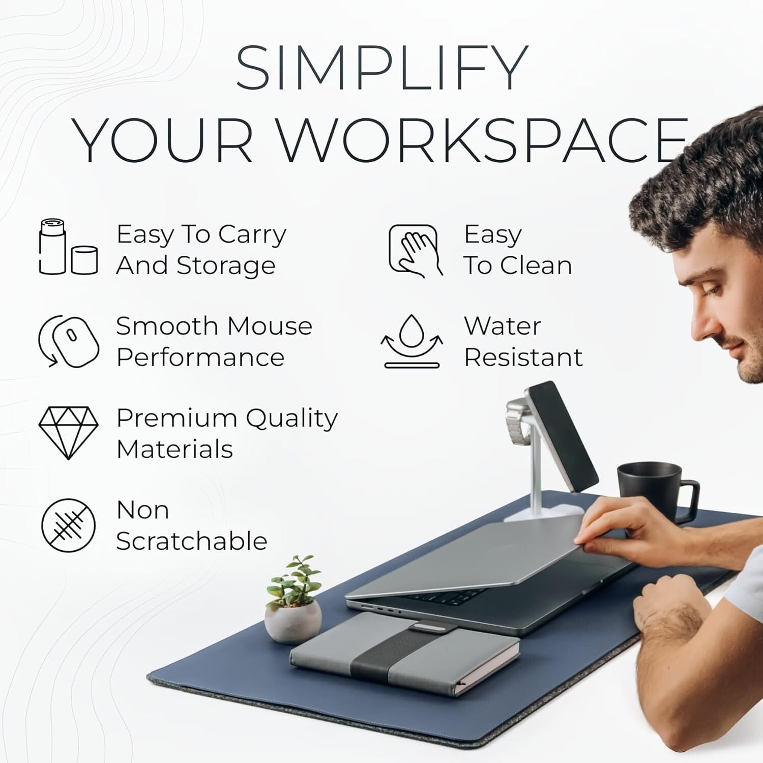 35x17 Inch Luxurious Desk Mat with Anti-Slip Features - Stylish Midnight Blue