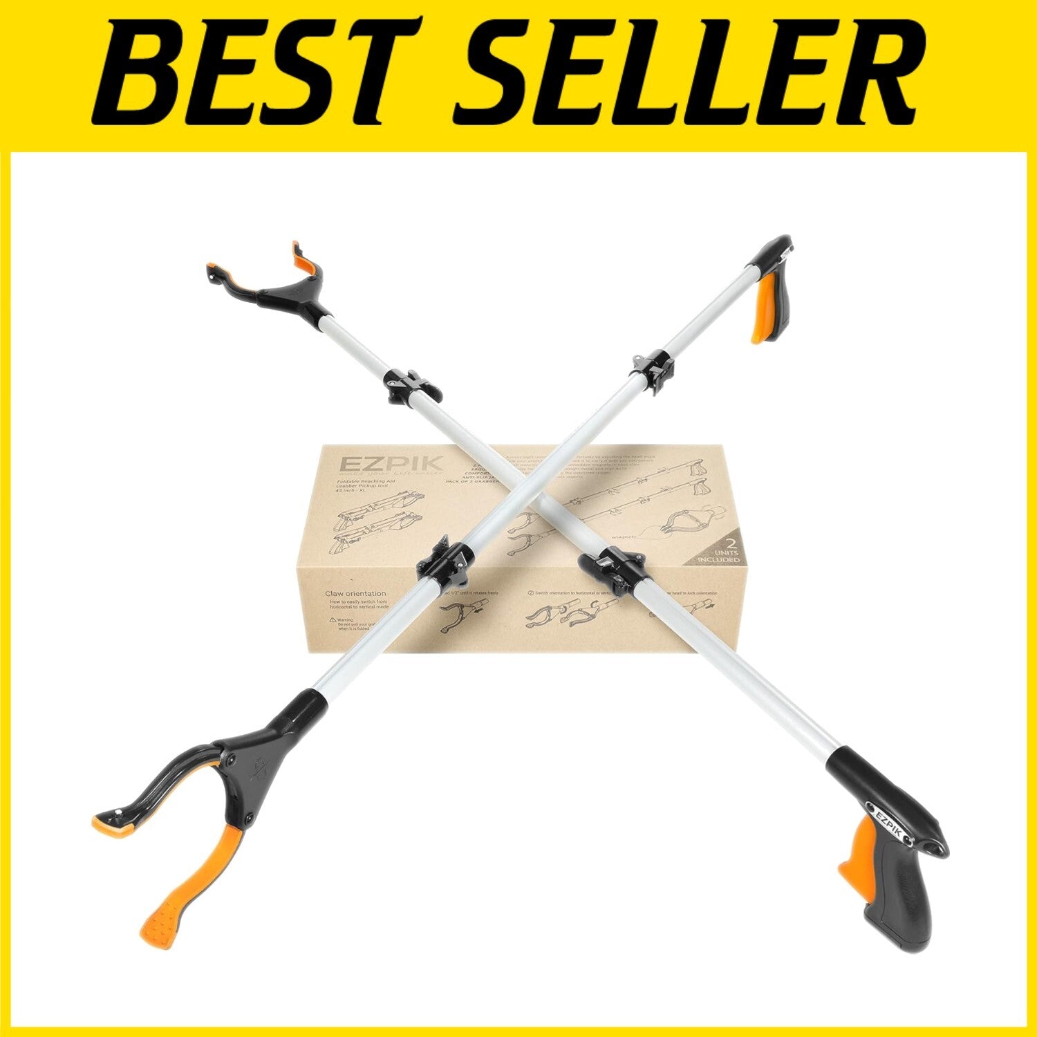 Foldable Grabber Reacher 2-Pack - 43-Inch Heavy Duty Tool for Easy Reaching