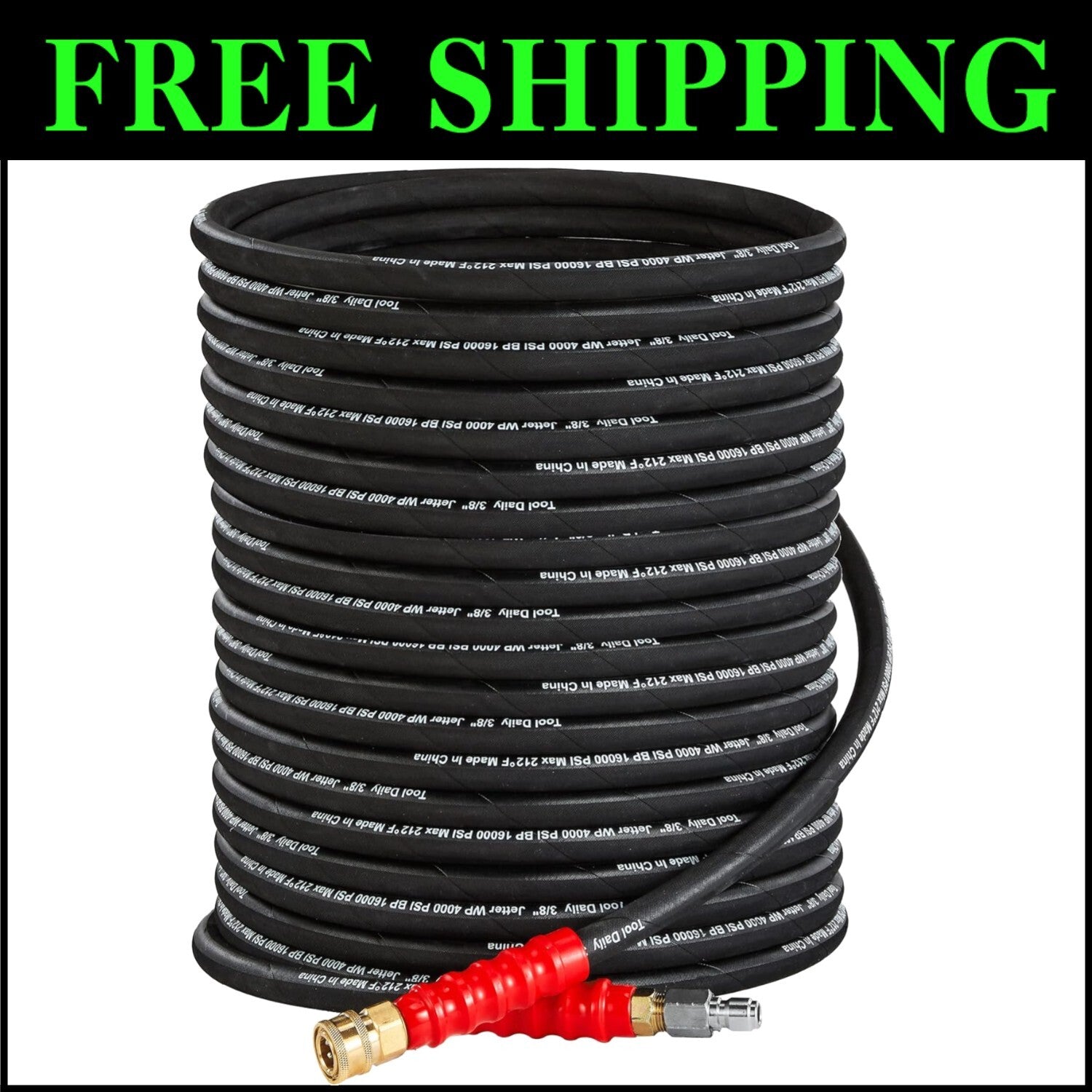 High-Pressure 3/8 Inch x 50 FT Pressure Washer Hose with Quick Connect Fitting
