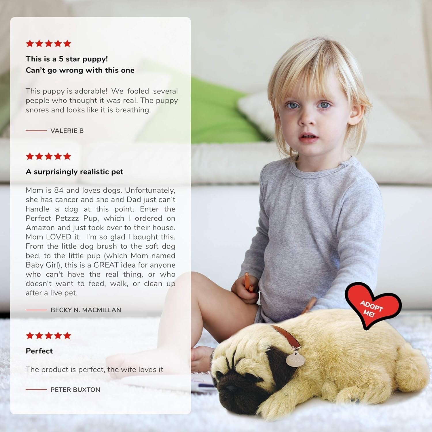 Battery-Operated Interactive Pug Puppy for Kids and Seniors - Perfect Companion