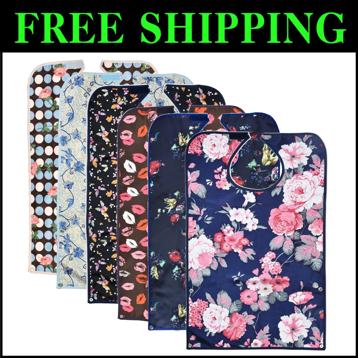 Comfy 6-Pack Adult Bib Clothing Protectors with Hook & Loop Closure